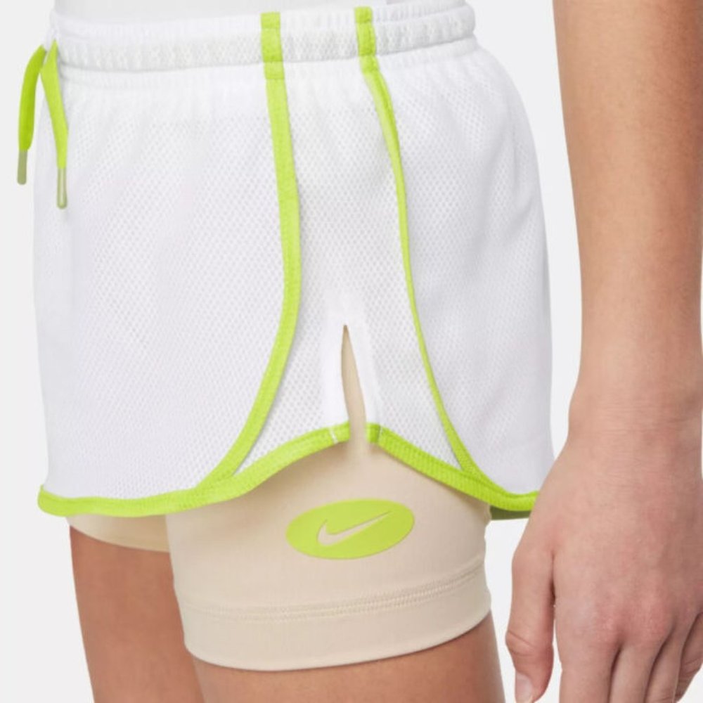 Nike Dri-FIT Tempo Big Kids 2-in-1 Training Shorts White Green Beige